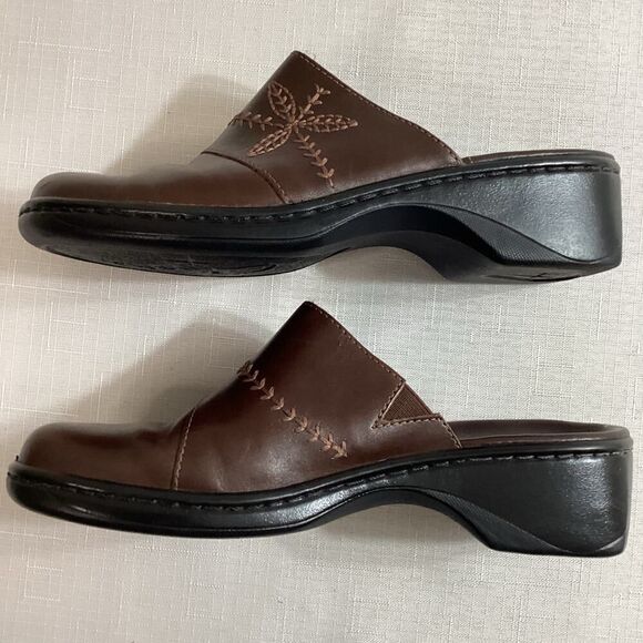 Clarks Leisa Brown Leather Embroidered Mule Clog Size 6 M - Picture 4 of 11